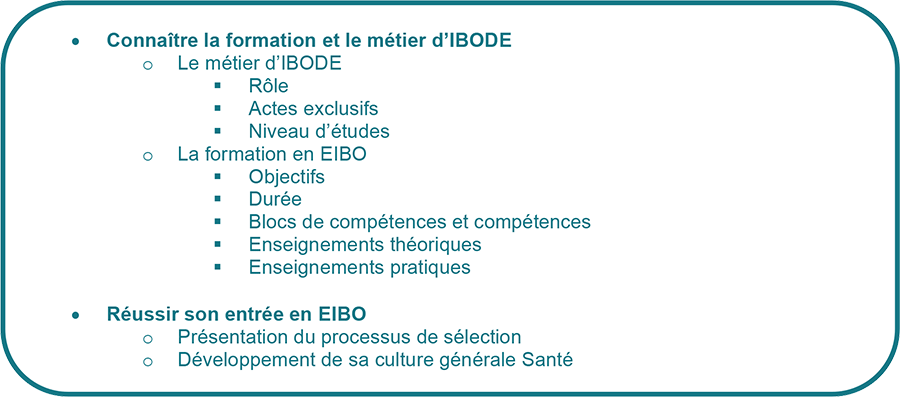 Modules de découverte du métier d’IBODE et des études en EIBO